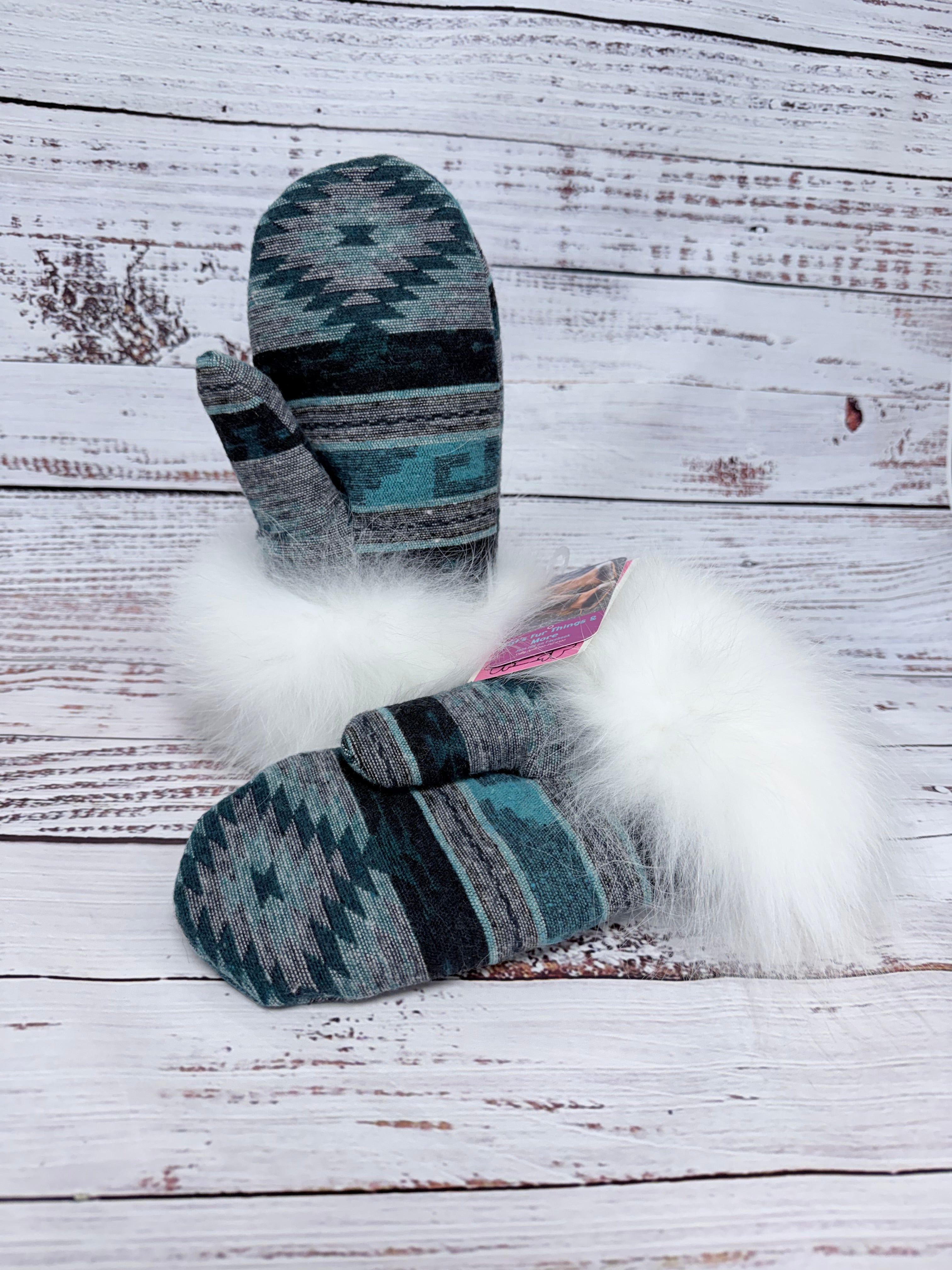 Ladies Wool Mittens w/ Fox Fur Trim