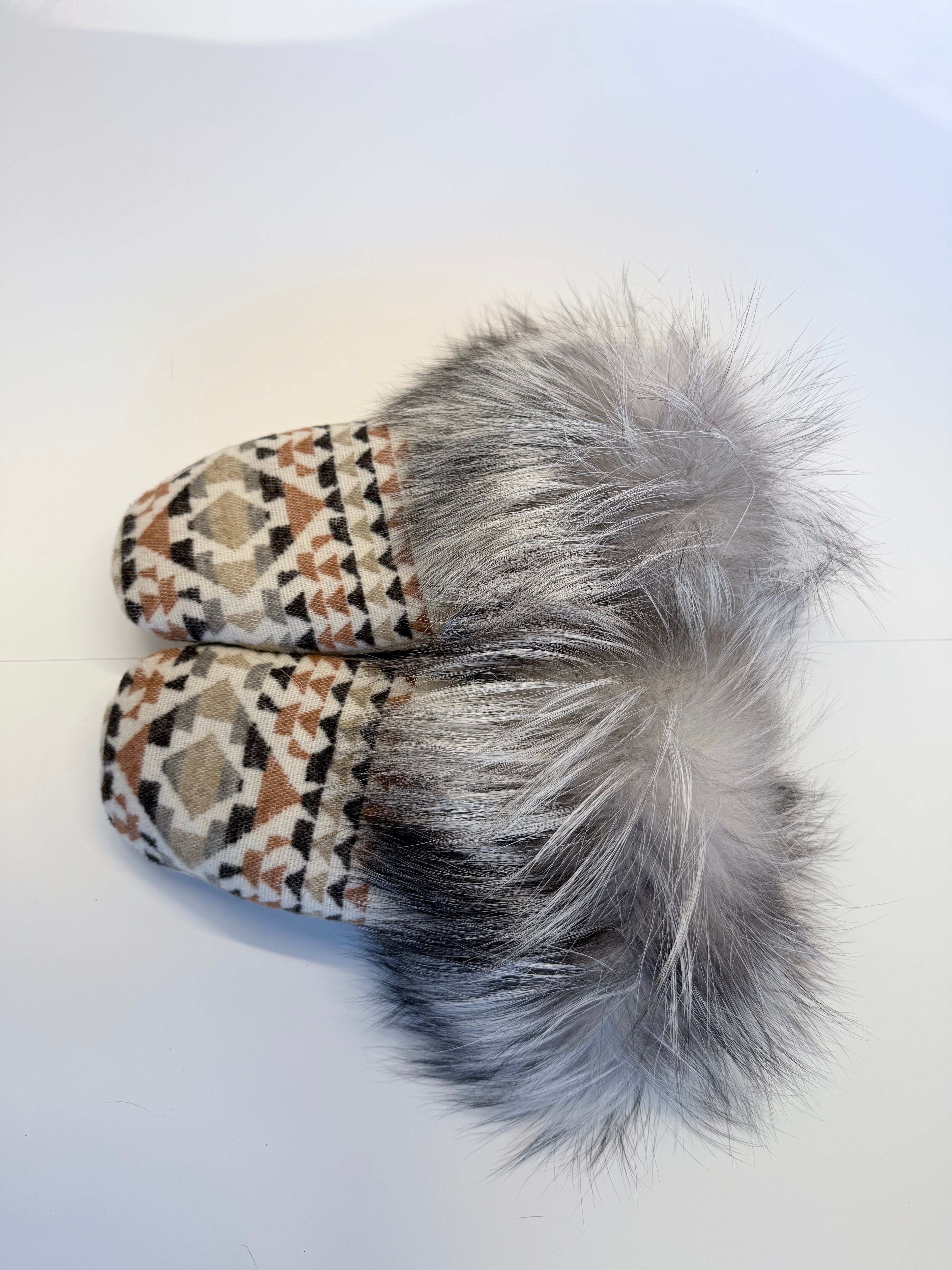 Wool Mittens with Fox Fur Trim( ladies)