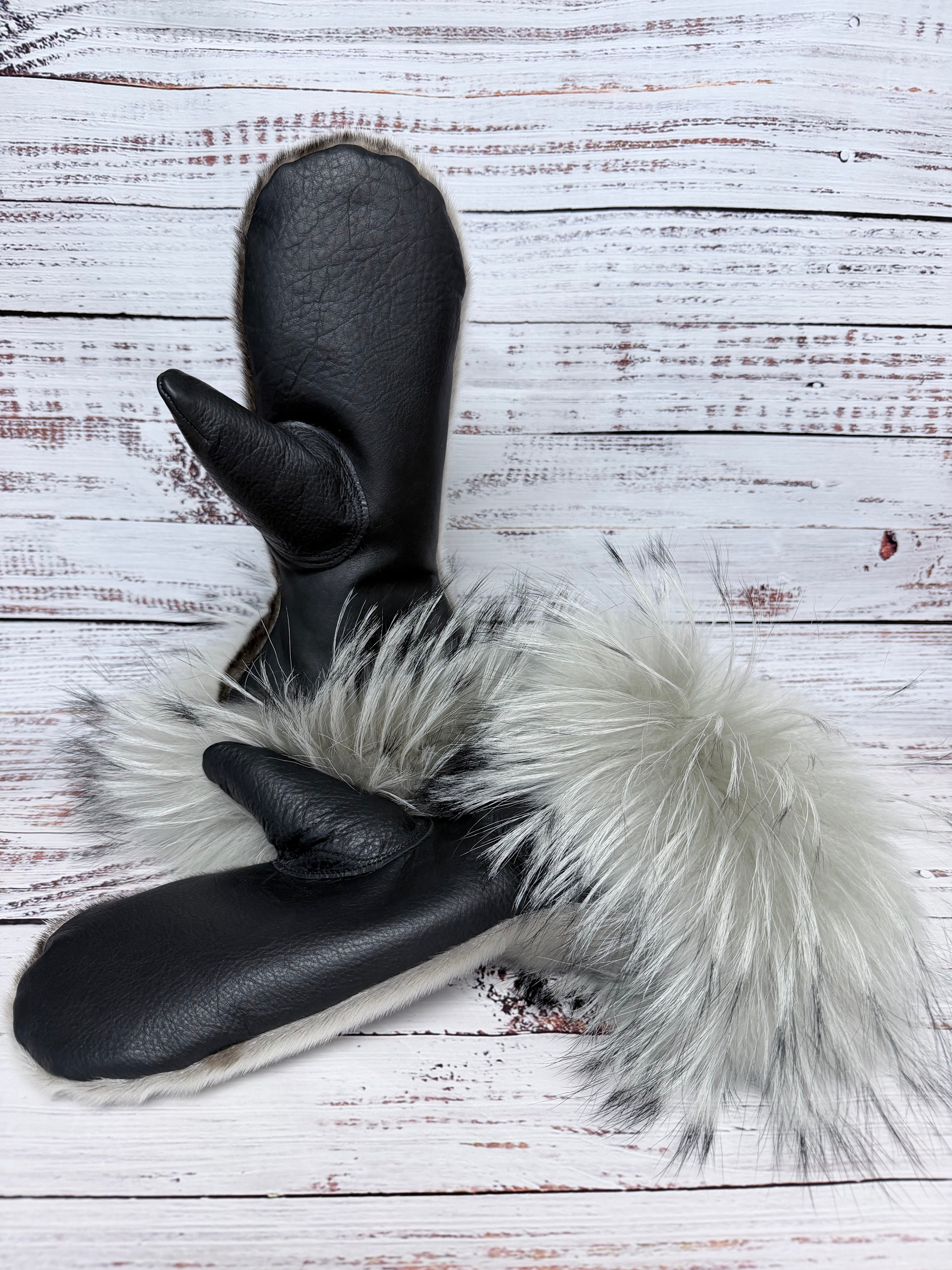 Woman’s Seal Mittens with Raccoon Trim