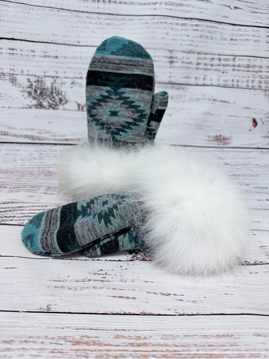 Ladies Wool Mittens w/ Fox Fur Trim